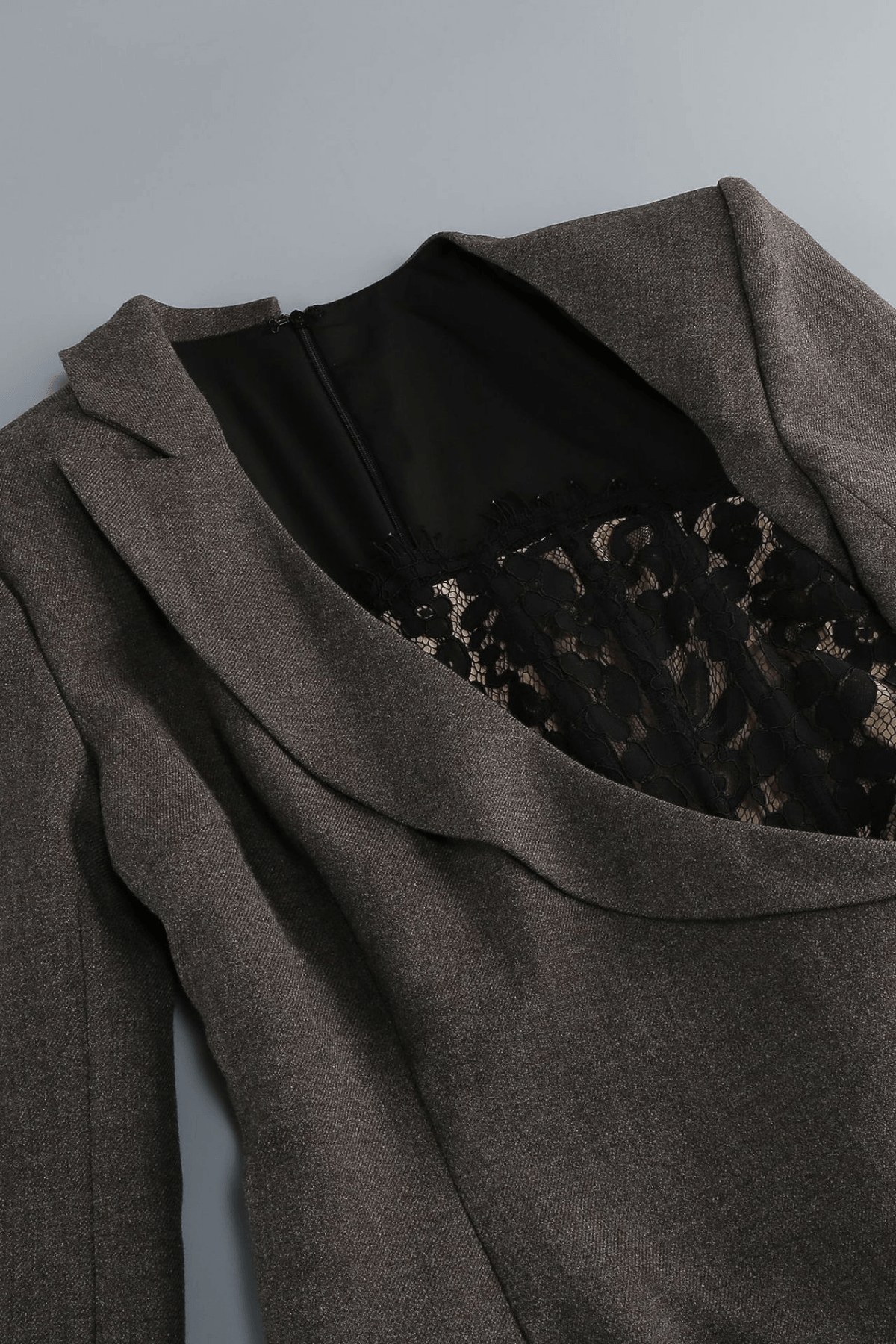 Gray Lace Detail Long Sleeve Maxi Dress