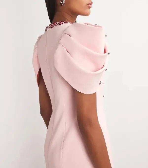 Crystal-Embellished Crepe Bodycon Gown in Pink