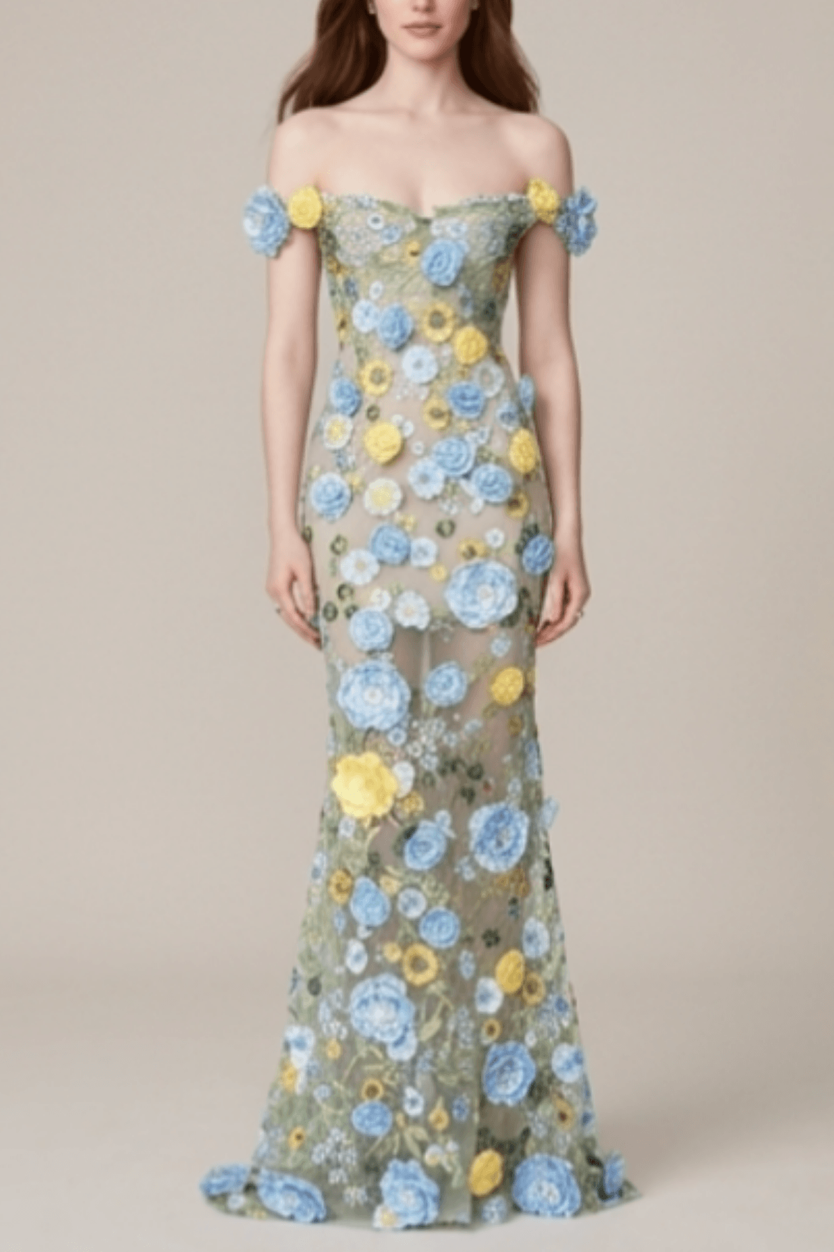 3D Floral Off Shoulder Dress