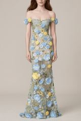 3D Floral Off Shoulder Dress