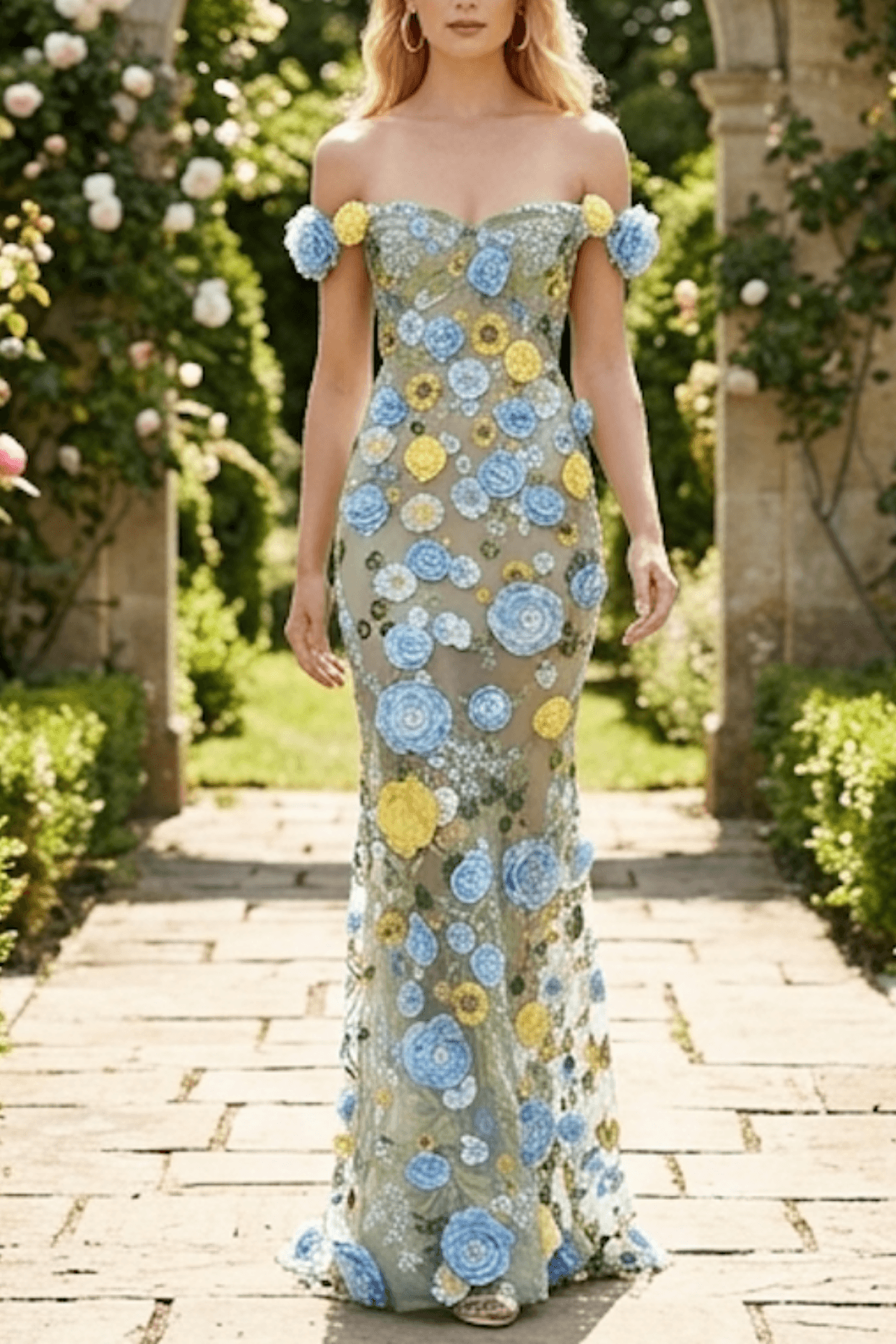 3D Floral Off Shoulder Dress