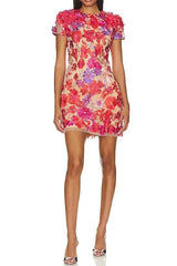 Embroidered Slim Mini Dress in Red