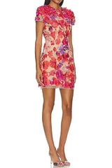 Embroidered Slim Mini Dress in Red