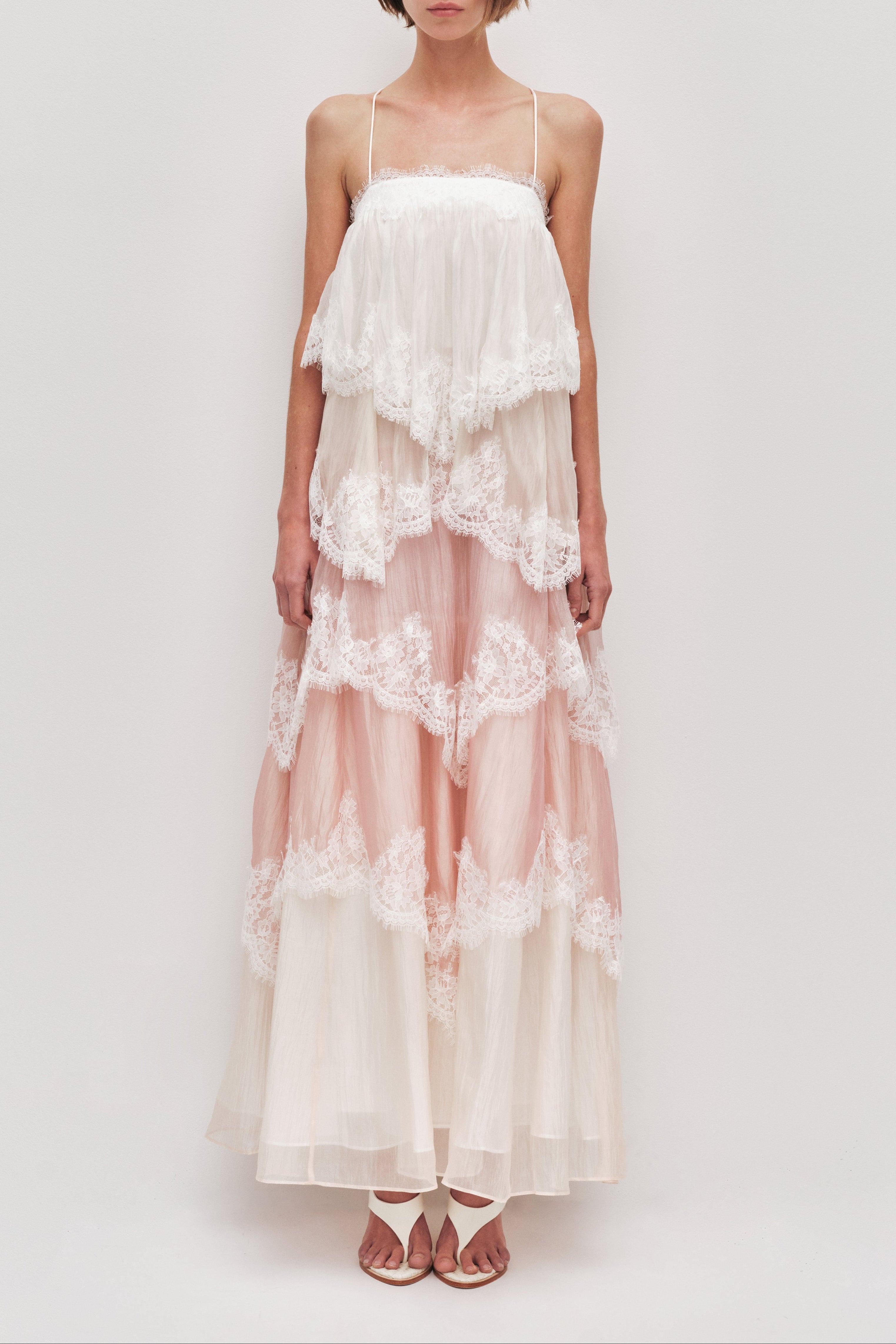 Flowy Strap Lace Trim Maxi Dress