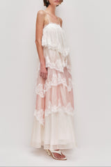 Flowy Strap Lace Trim Maxi Dress