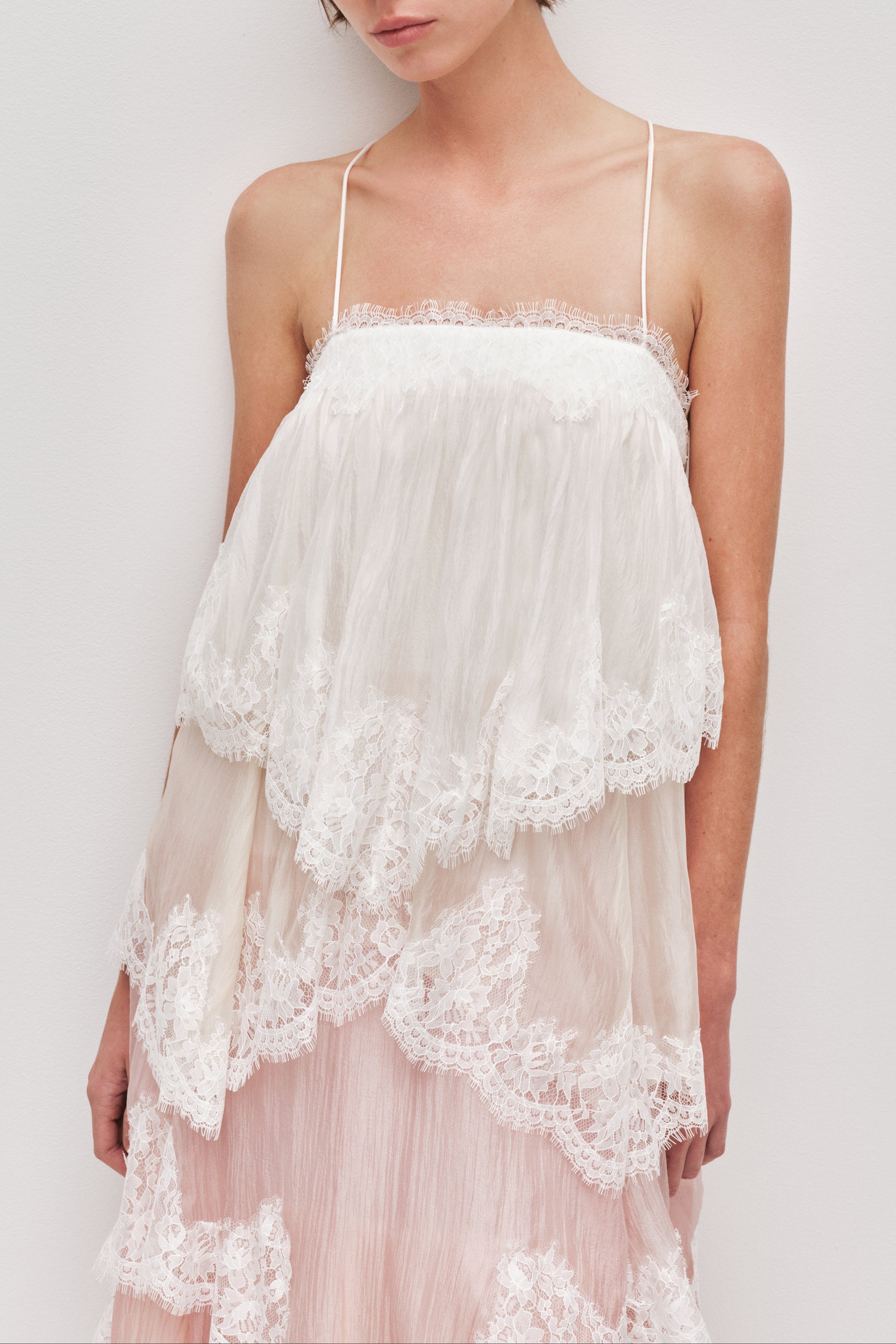 Flowy Strap Lace Trim Maxi Dress