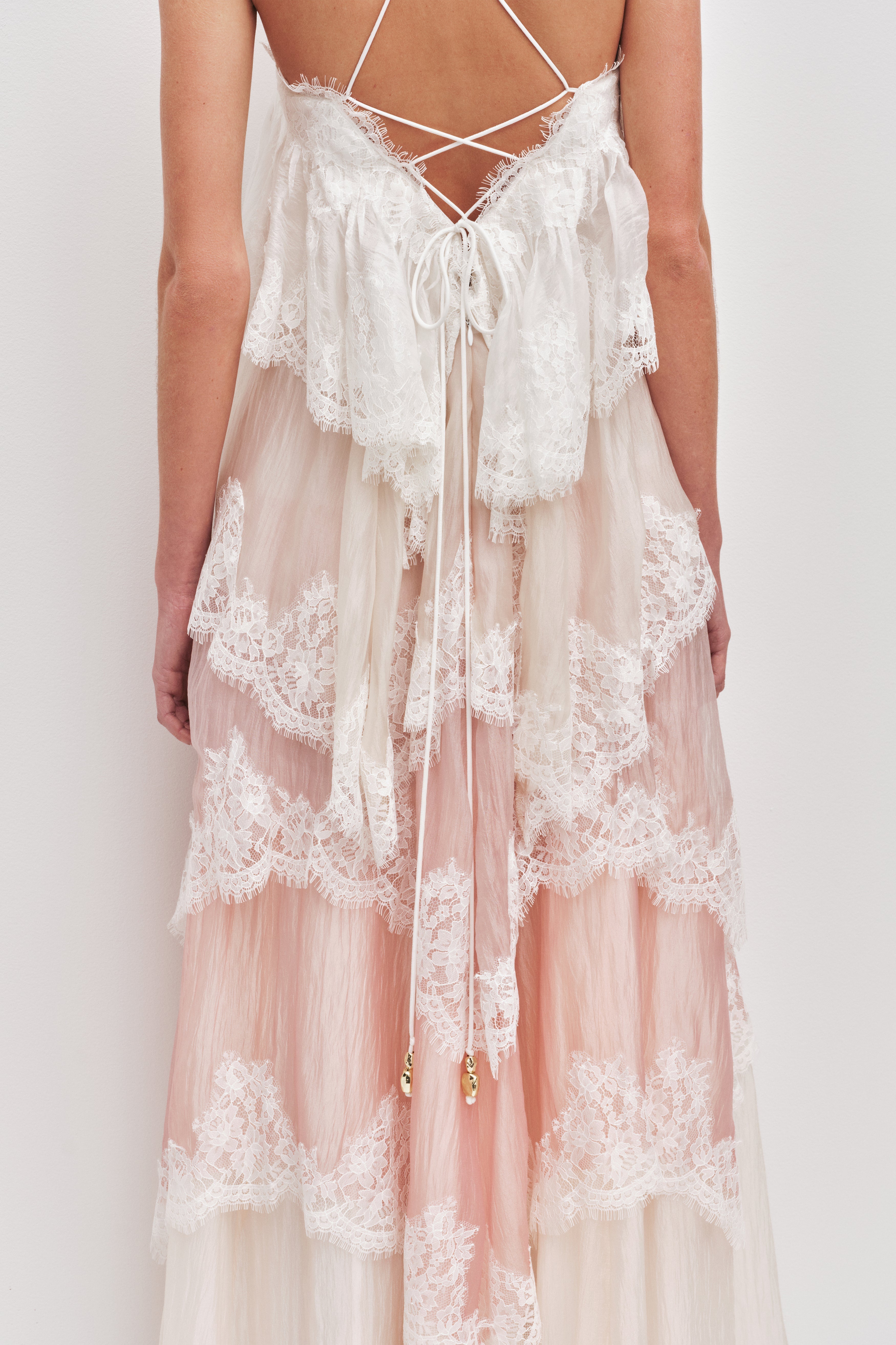 Flowy Strap Lace Trim Maxi Dress