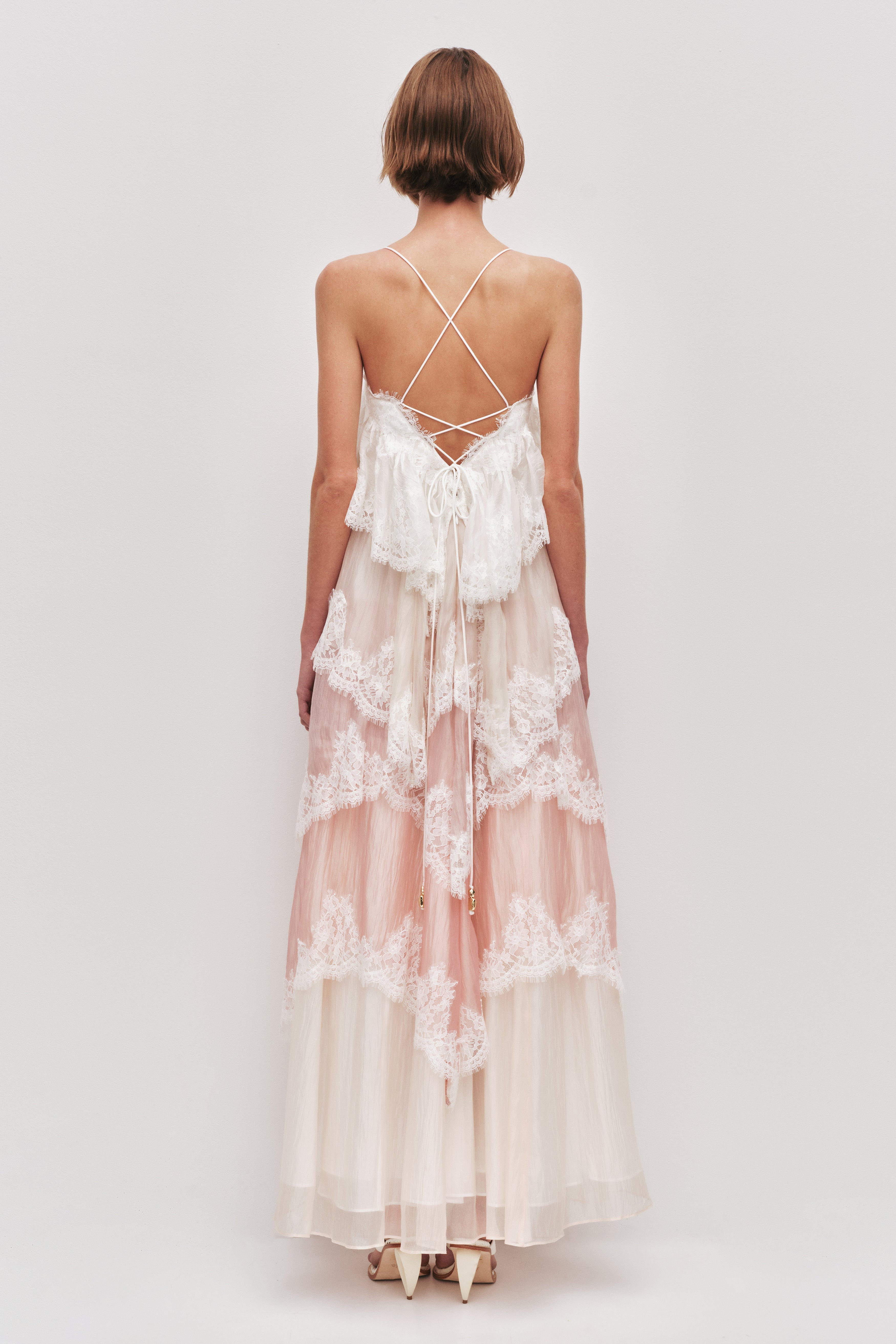 Flowy Strap Lace Trim Maxi Dress