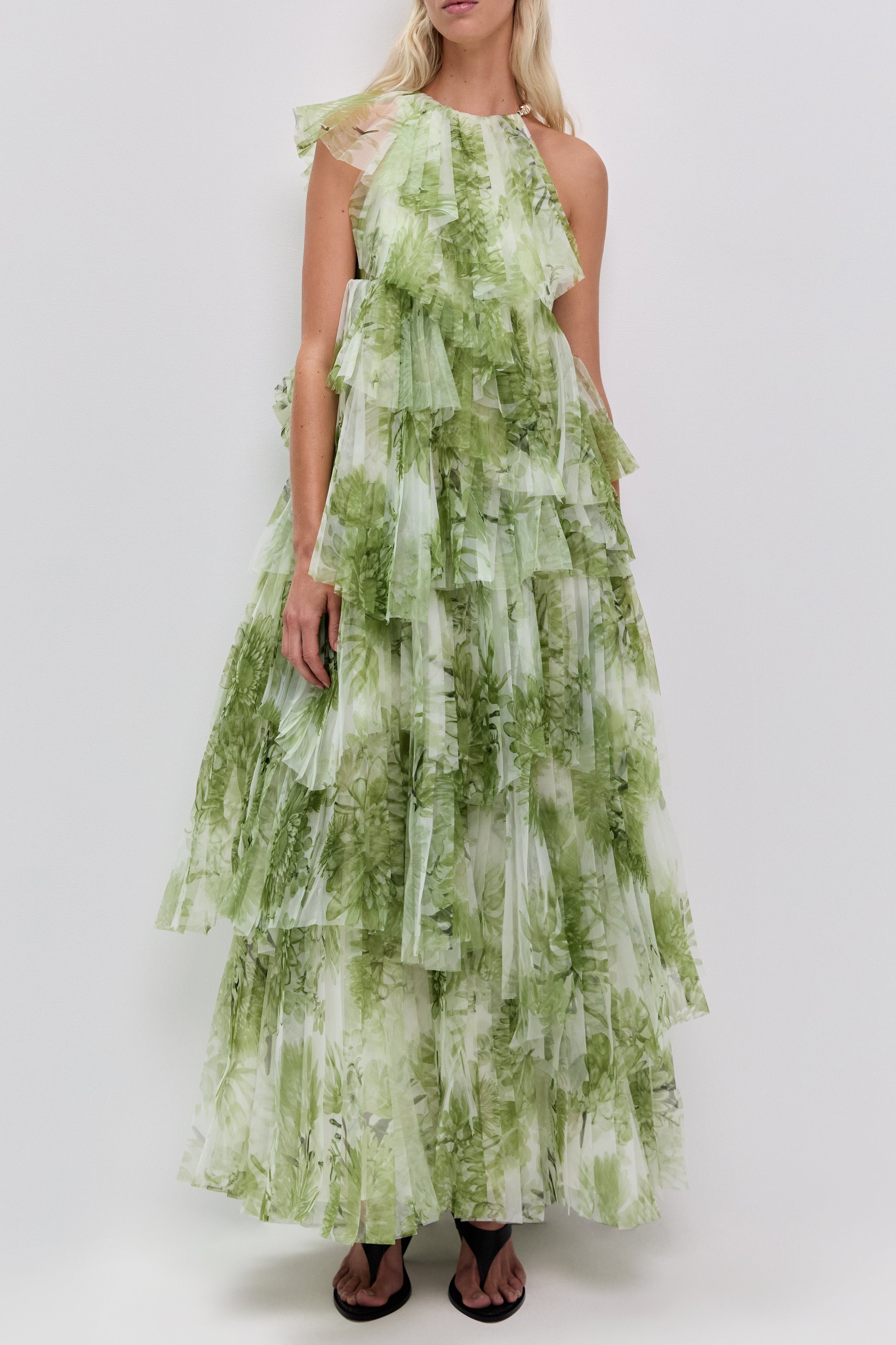 Green Floral Print Maxi Dress