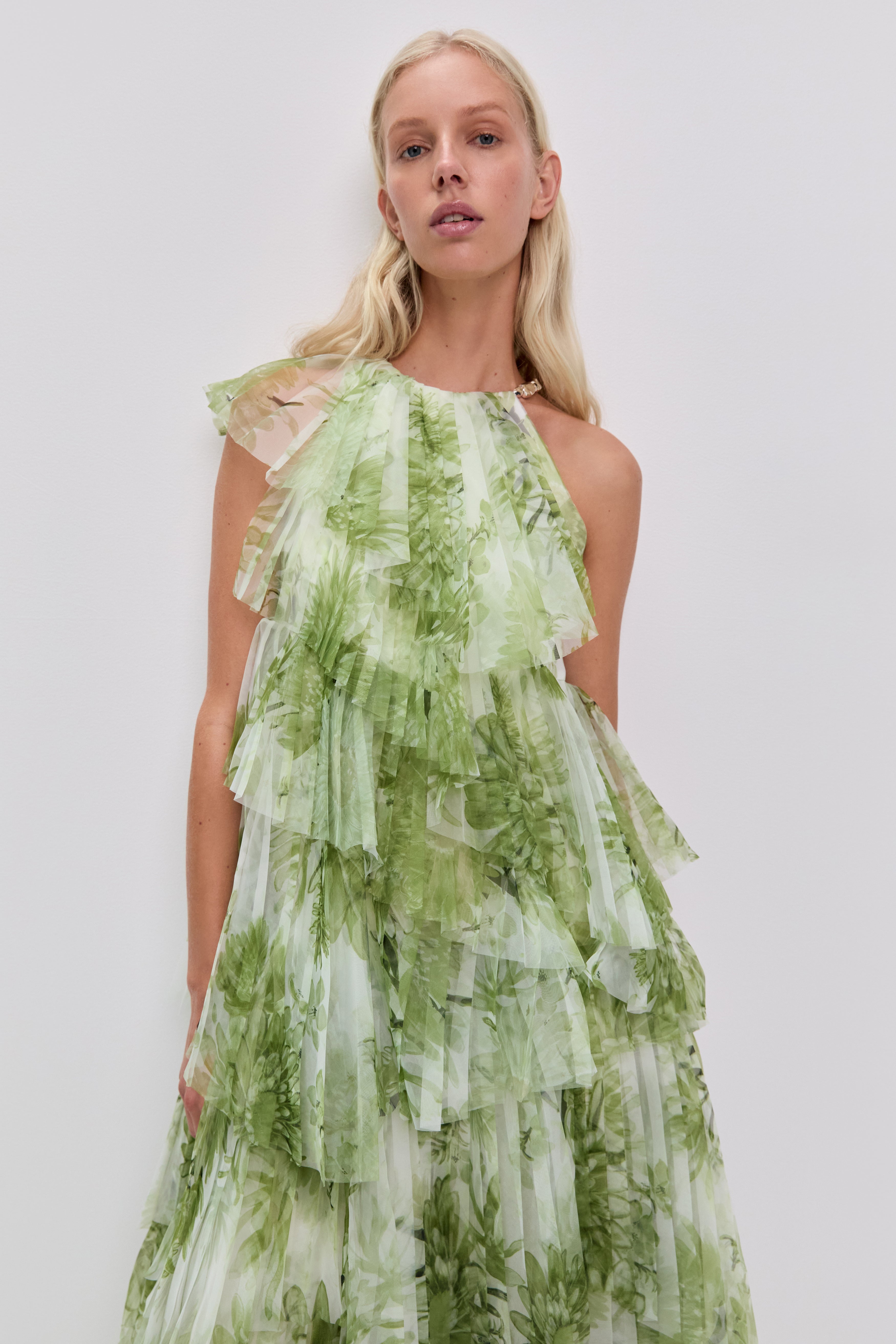 Green Floral Print Maxi Dress