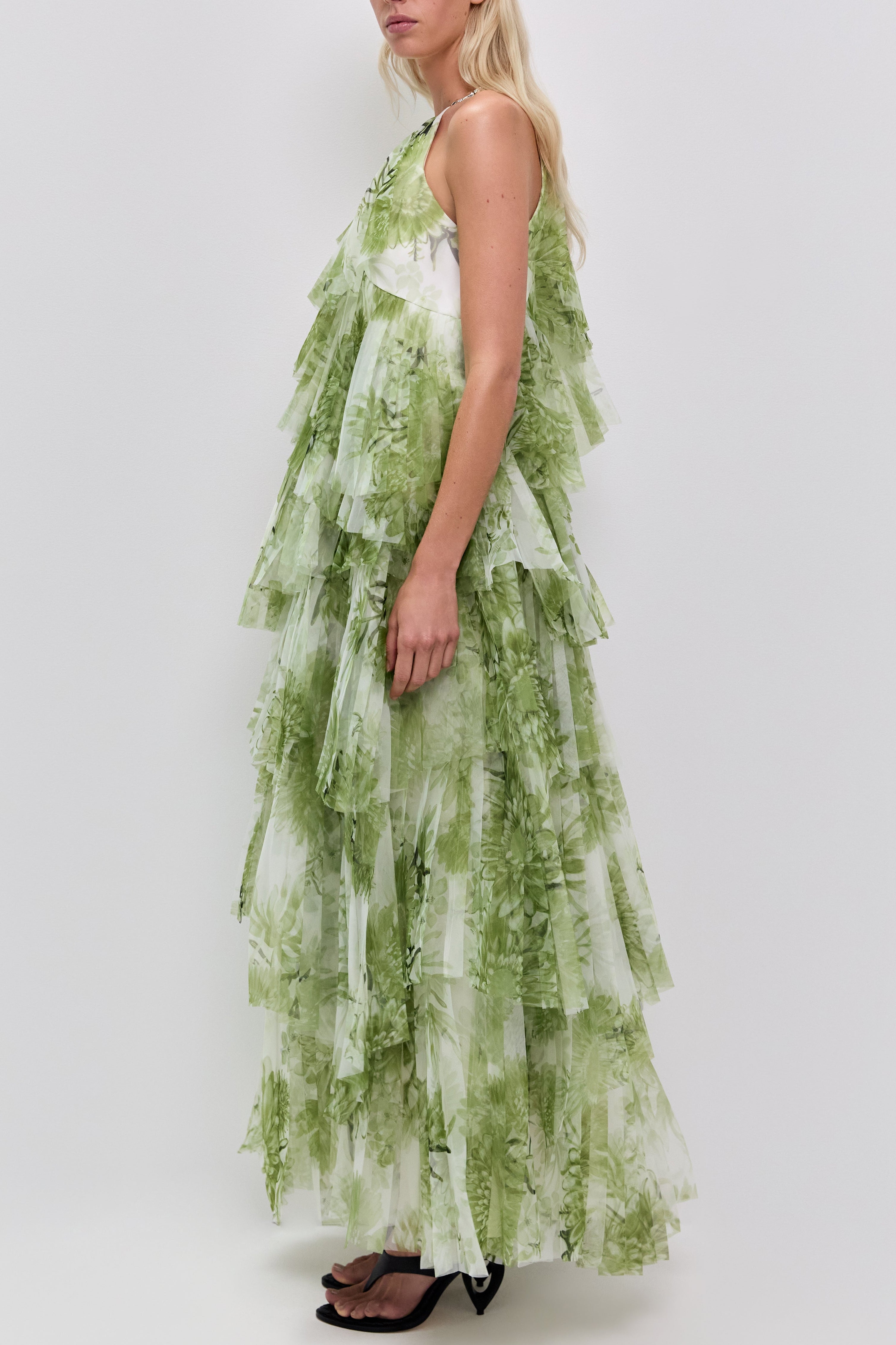 Green Floral Print Maxi Dress