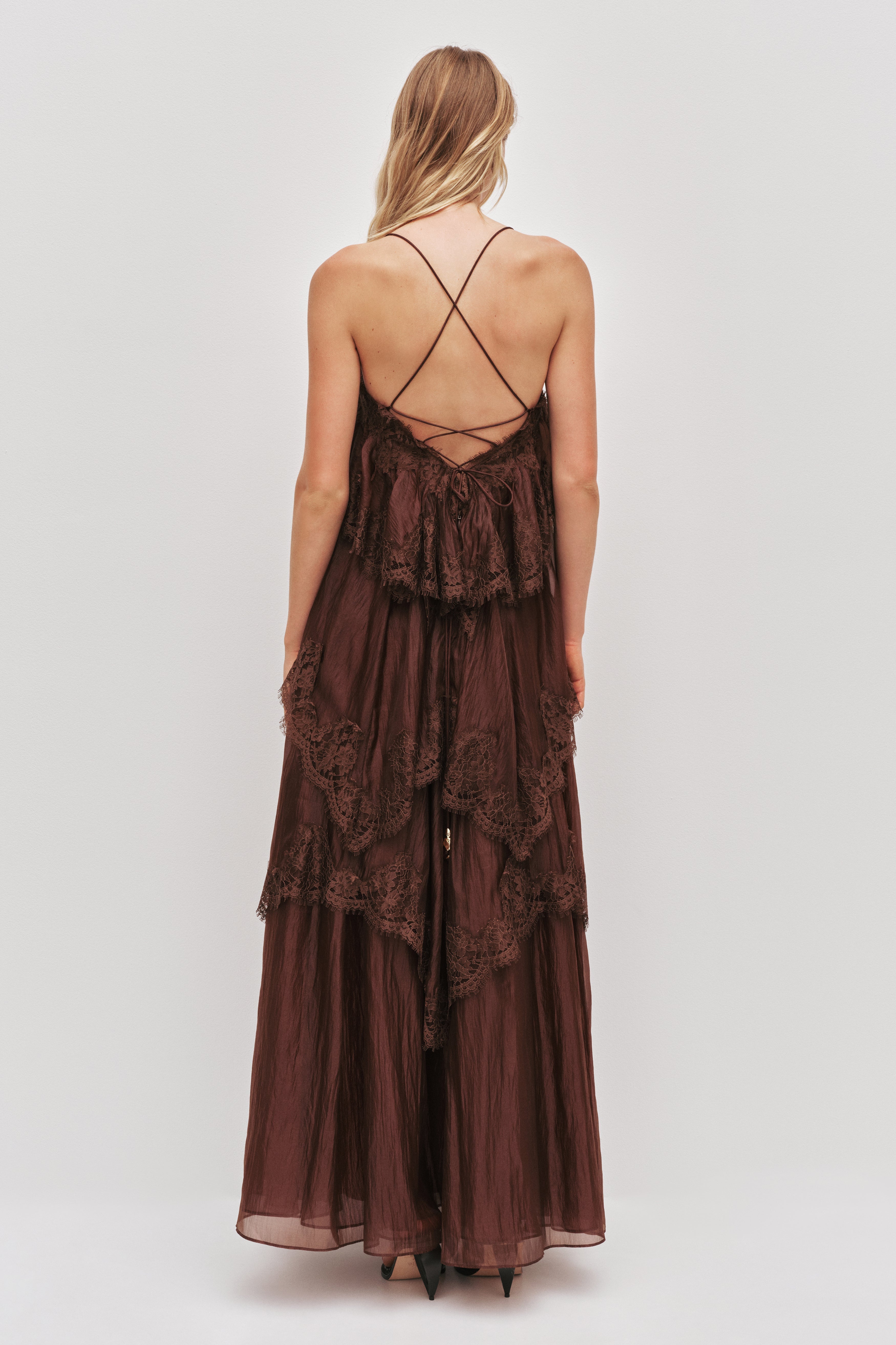Brown Lace Maxi Dress