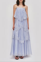 Sky Blue Lace Strap Maxi Dress