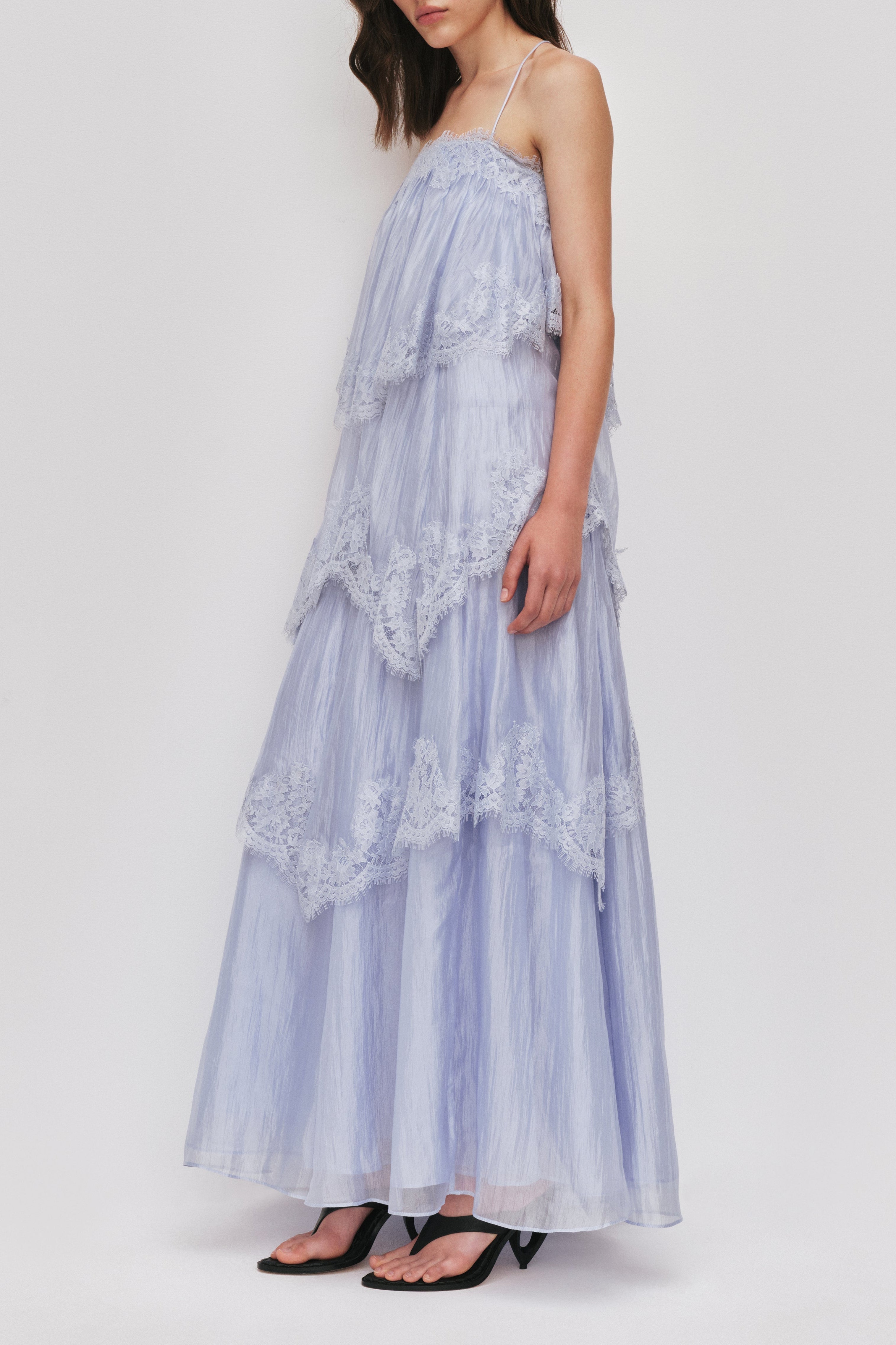 Sky Blue Lace Strap Maxi Dress