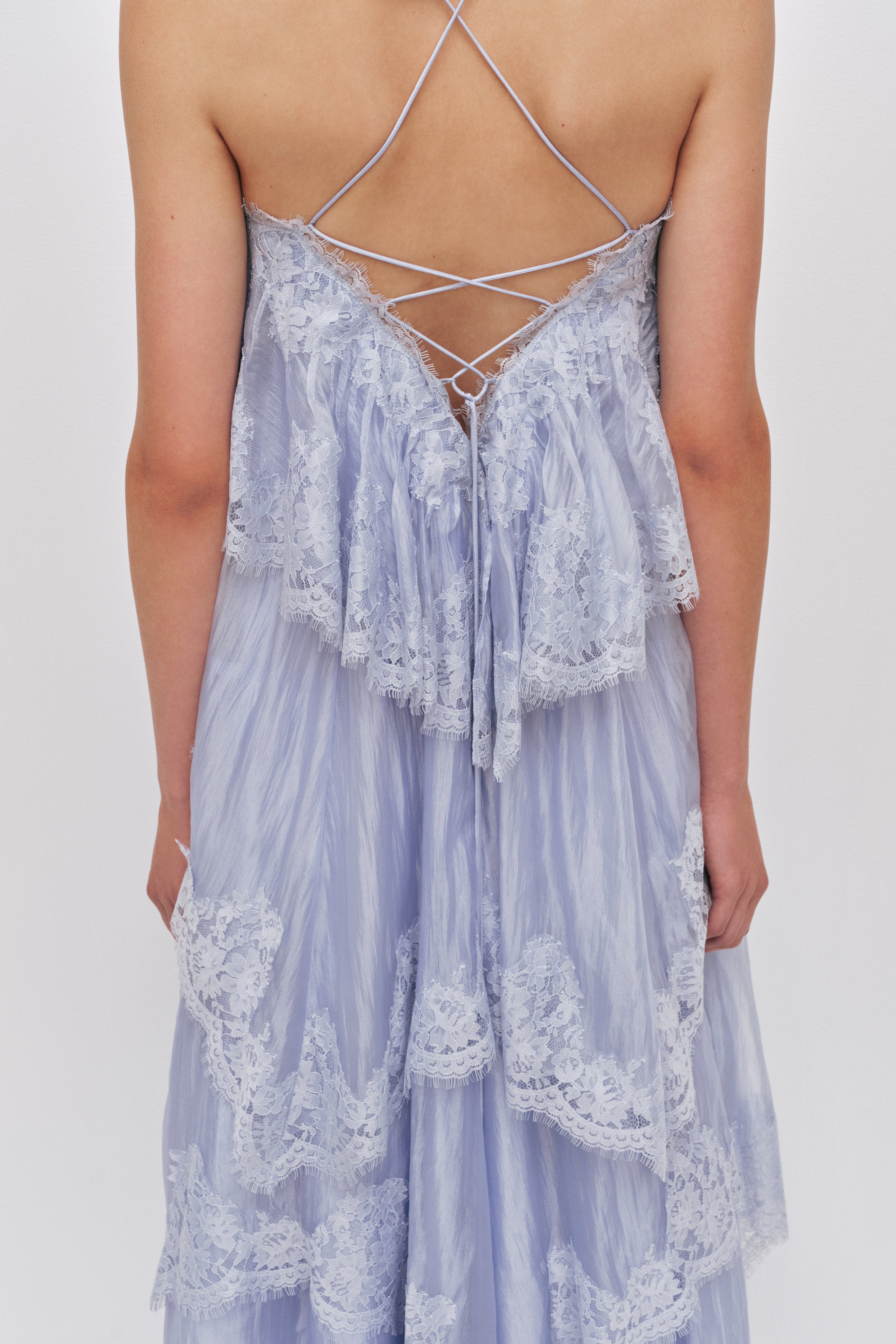 Sky Blue Lace Strap Maxi Dress