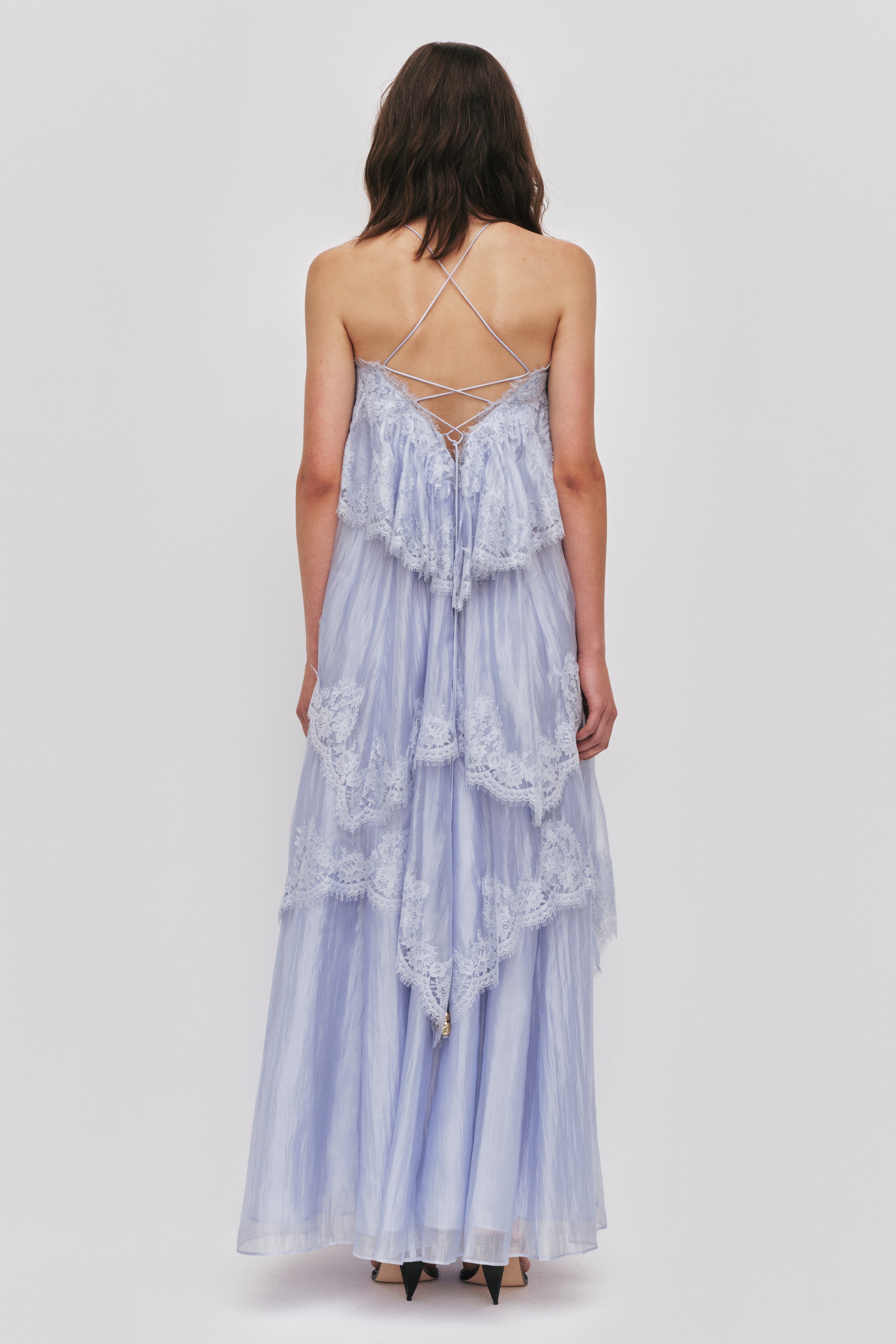 Sky Blue Lace Strap Maxi Dress