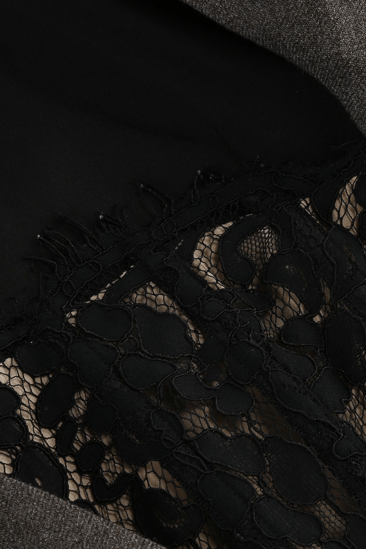 Gray Lace Detail Long Sleeve Maxi Dress