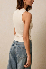 Cream Wrap V-Neck Ruched Waist Soft Modal Halter Camisole