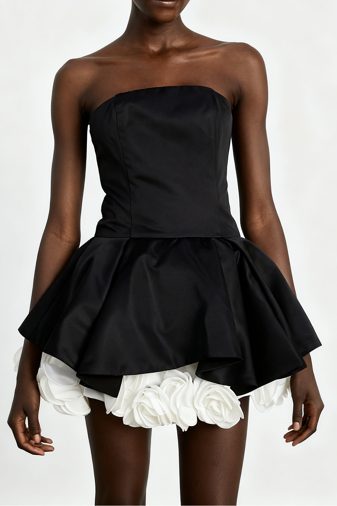 Black Petal-Layered Corset Mini Dress