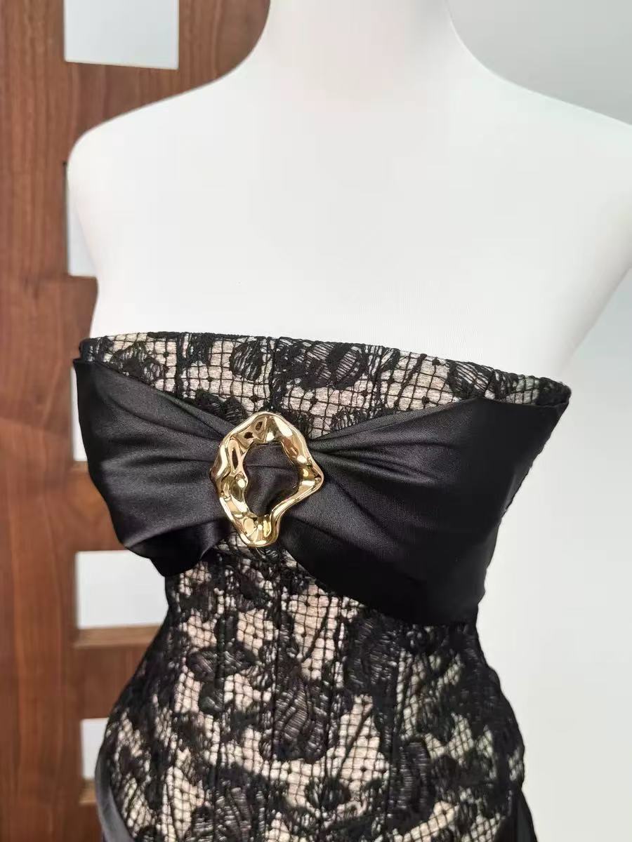 Black Lace Detail Mini Dress