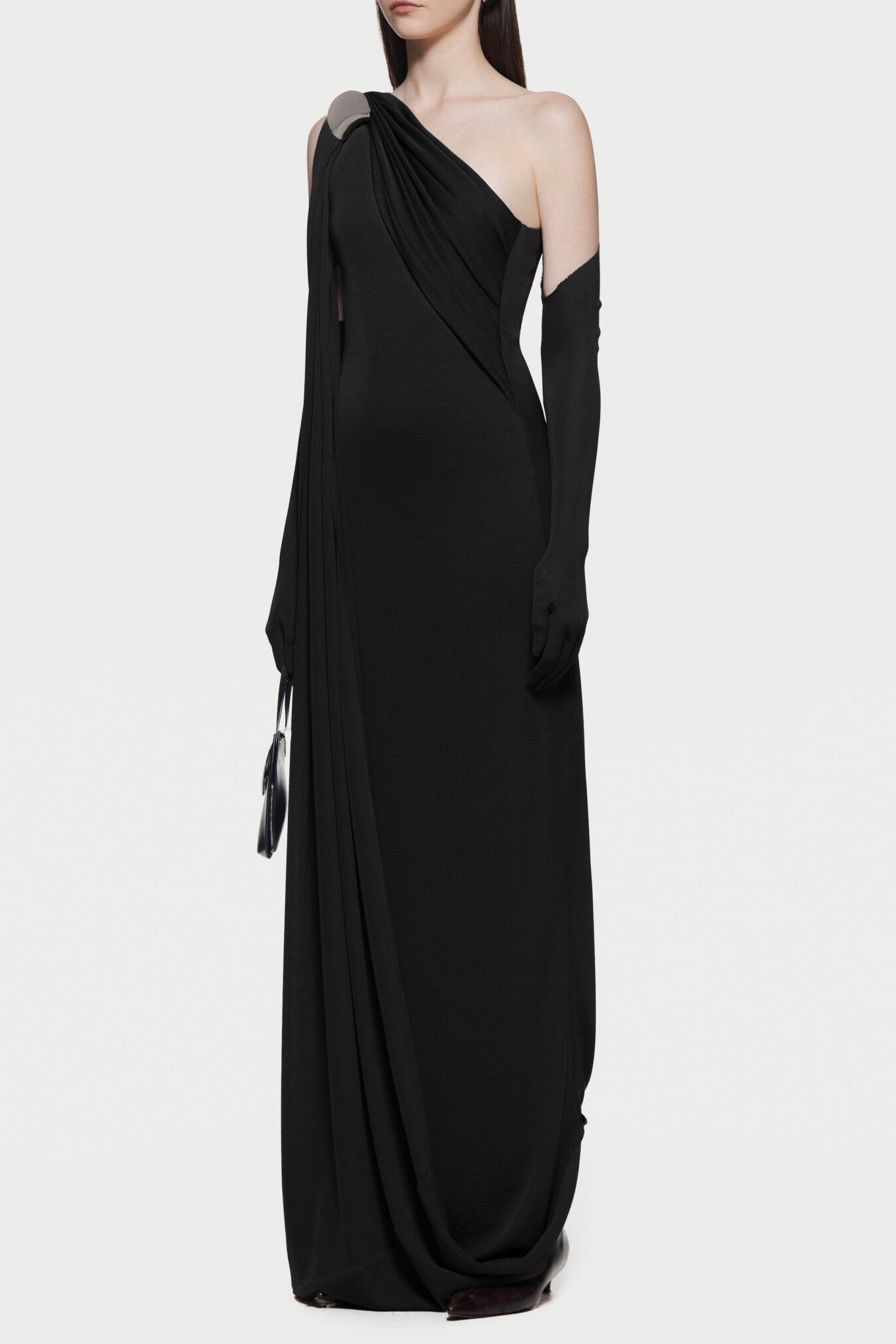 One-Shoulder Backless Maxi Dress in Black