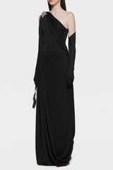 One-Shoulder Backless Maxi Dress in Black