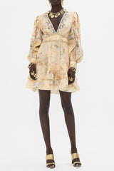 Floral Print V-Neckline Silk Mini Dress