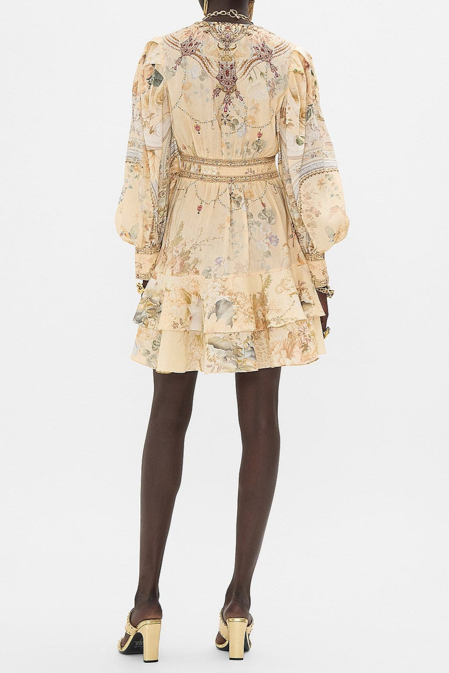 Floral Print V-Neckline Silk Mini Dress