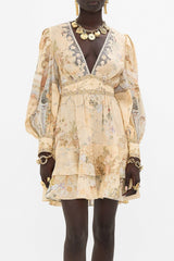 Floral Print V-Neckline Silk Mini Dress