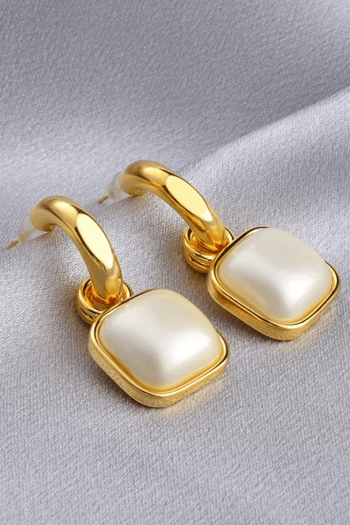 Gold Choop Square Shell Drop Earrings