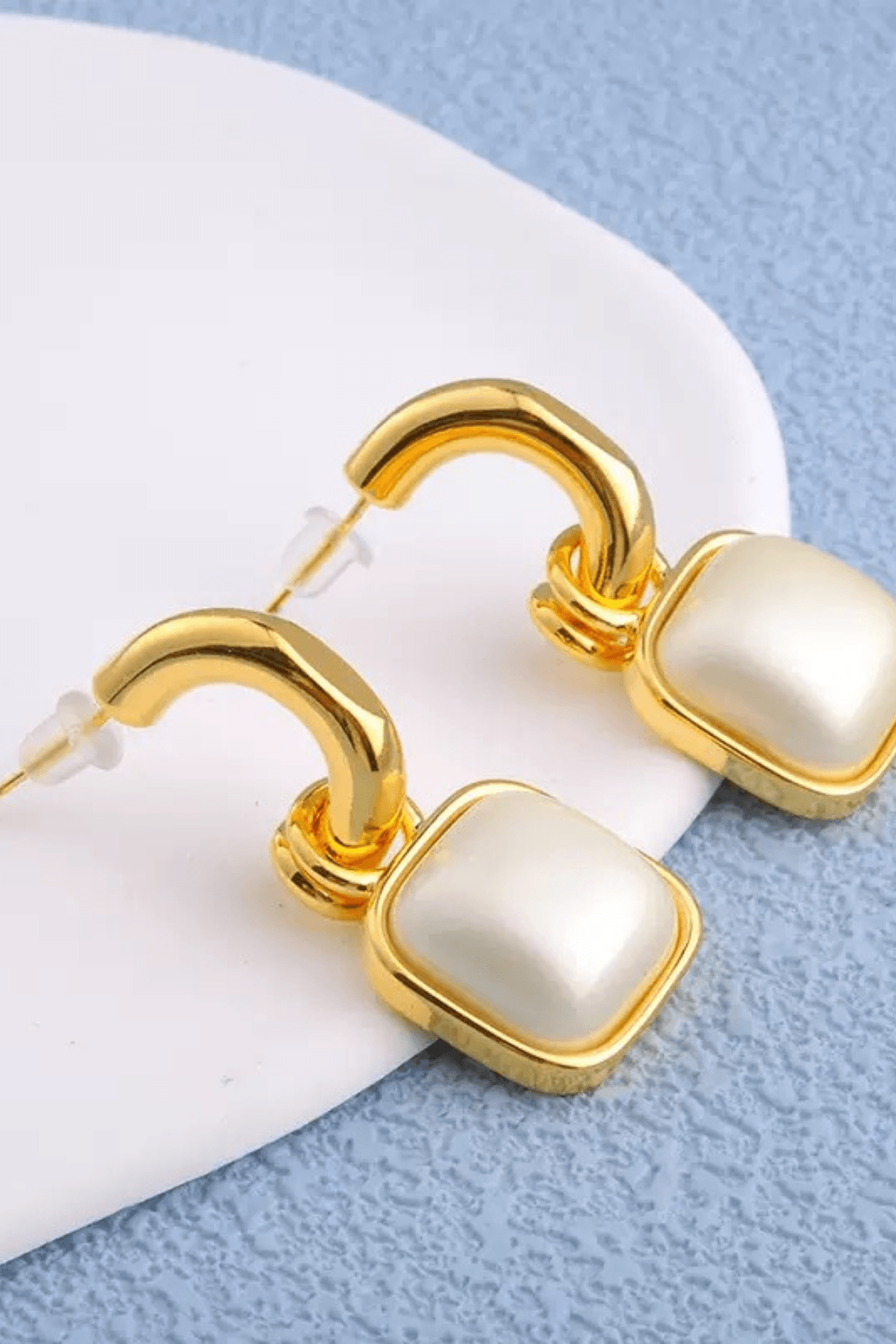Gold Choop Square Shell Drop Earrings
