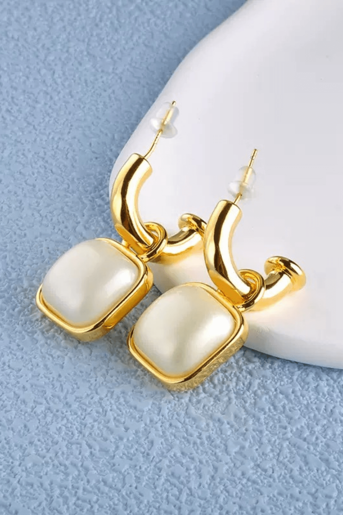 Gold Choop Square Shell Drop Earrings