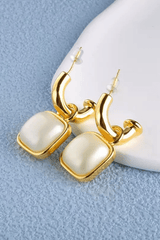 Gold Choop Square Shell Drop Earrings