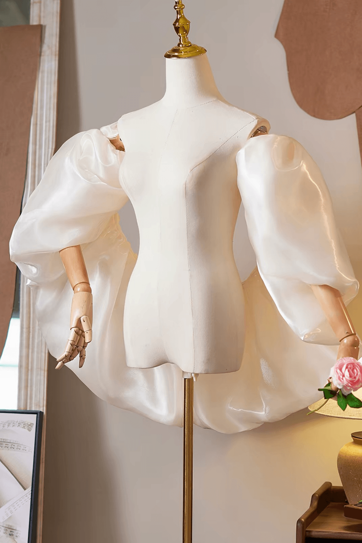 White Organza Voluminous Puff Sleeve Shawl
