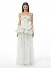 Fitted Lace-Paneled Maxi Dress in Green