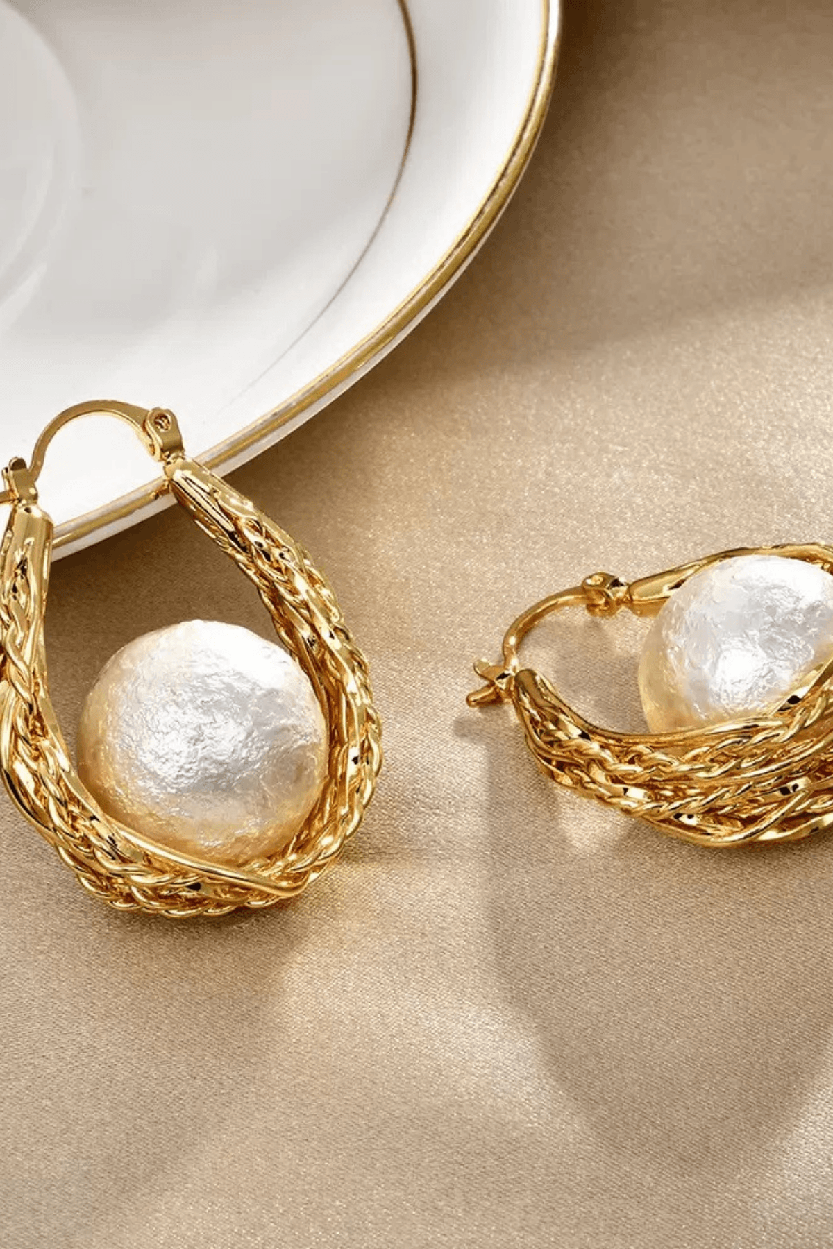 Braided Gold Hoop Wrapped Cotton Earrings