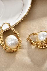 Braided Gold Hoop Wrapped Cotton Earrings