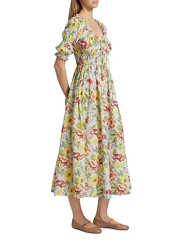 Ischia Floral Smocked Midi Dress
