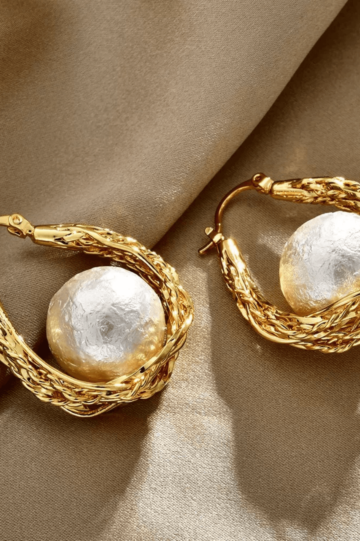 Braided Gold Hoop Wrapped Cotton Earrings