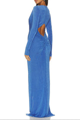 Blue Long Sleeve High Maxi Dress
