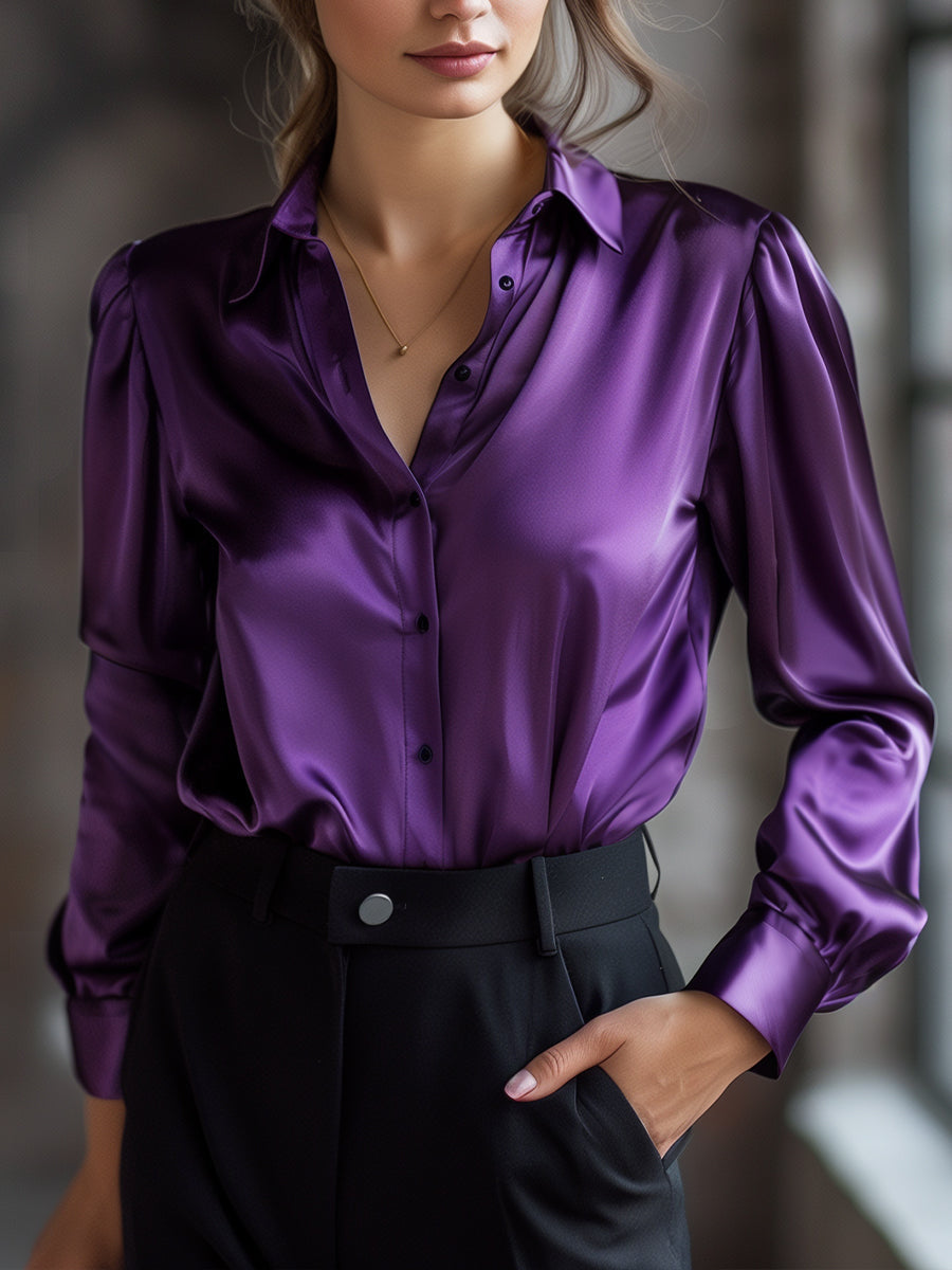 Black Satin Long Sleeves Blouse