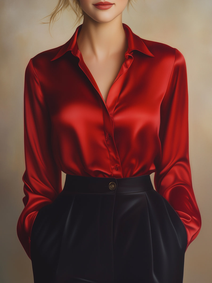Black Satin Long Sleeves Blouse