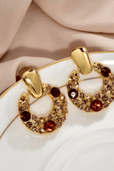 Gold Red Champagne Crystal Circle Drop Earrings