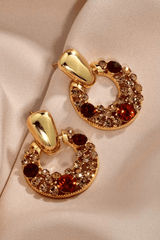 Gold Red Champagne Crystal Circle Drop Earrings