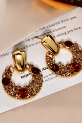 Gold Red Champagne Crystal Circle Drop Earrings