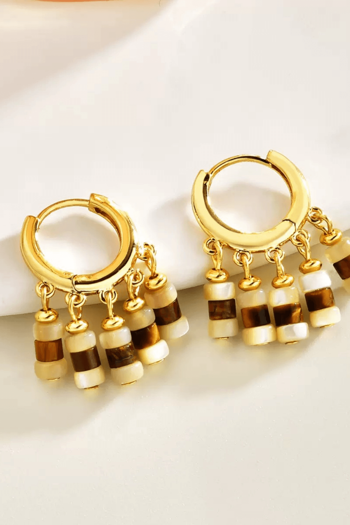 Gold Huggie Shell Bead Earrings