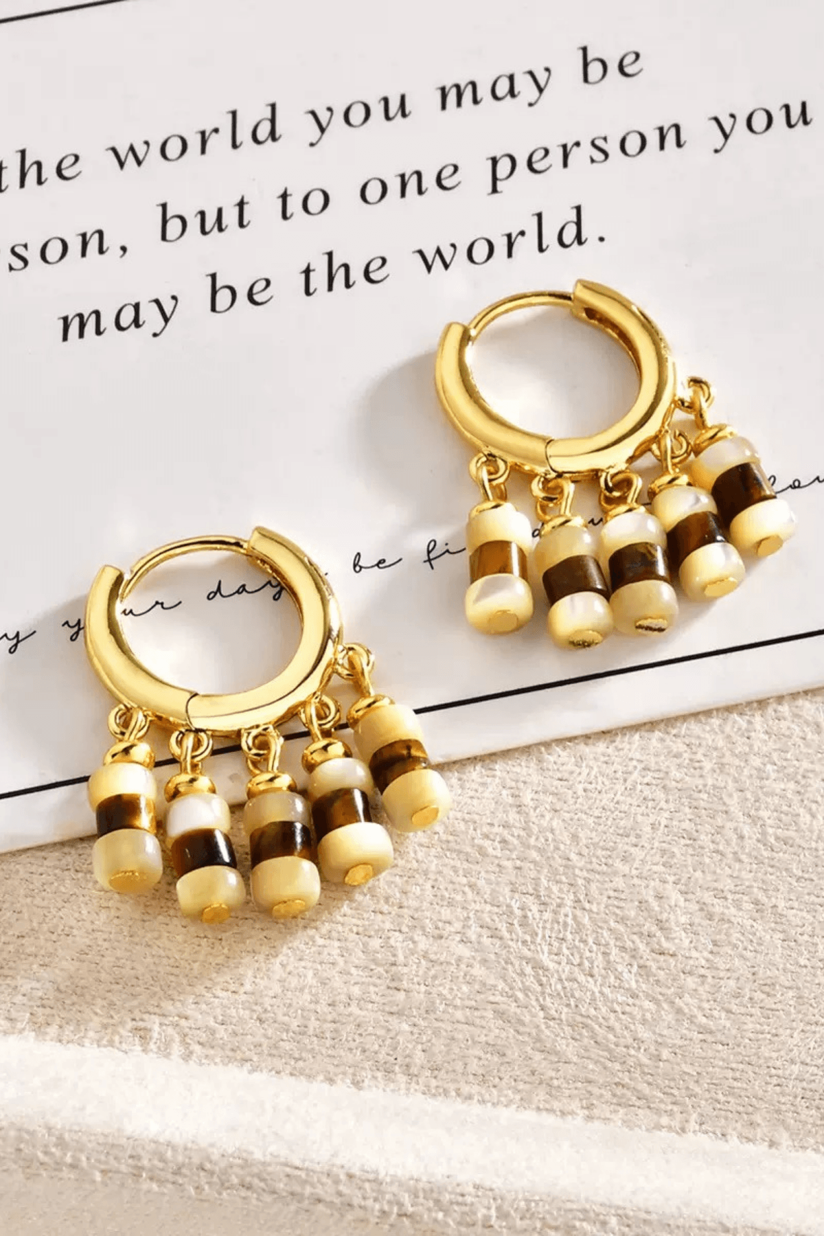 Gold Huggie Shell Bead Earrings