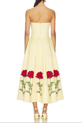 Satin Floral Print Off-Shoulder Midi Dress