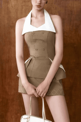 Halter Neck Contrast Collar Two Piece Set Mini Dress