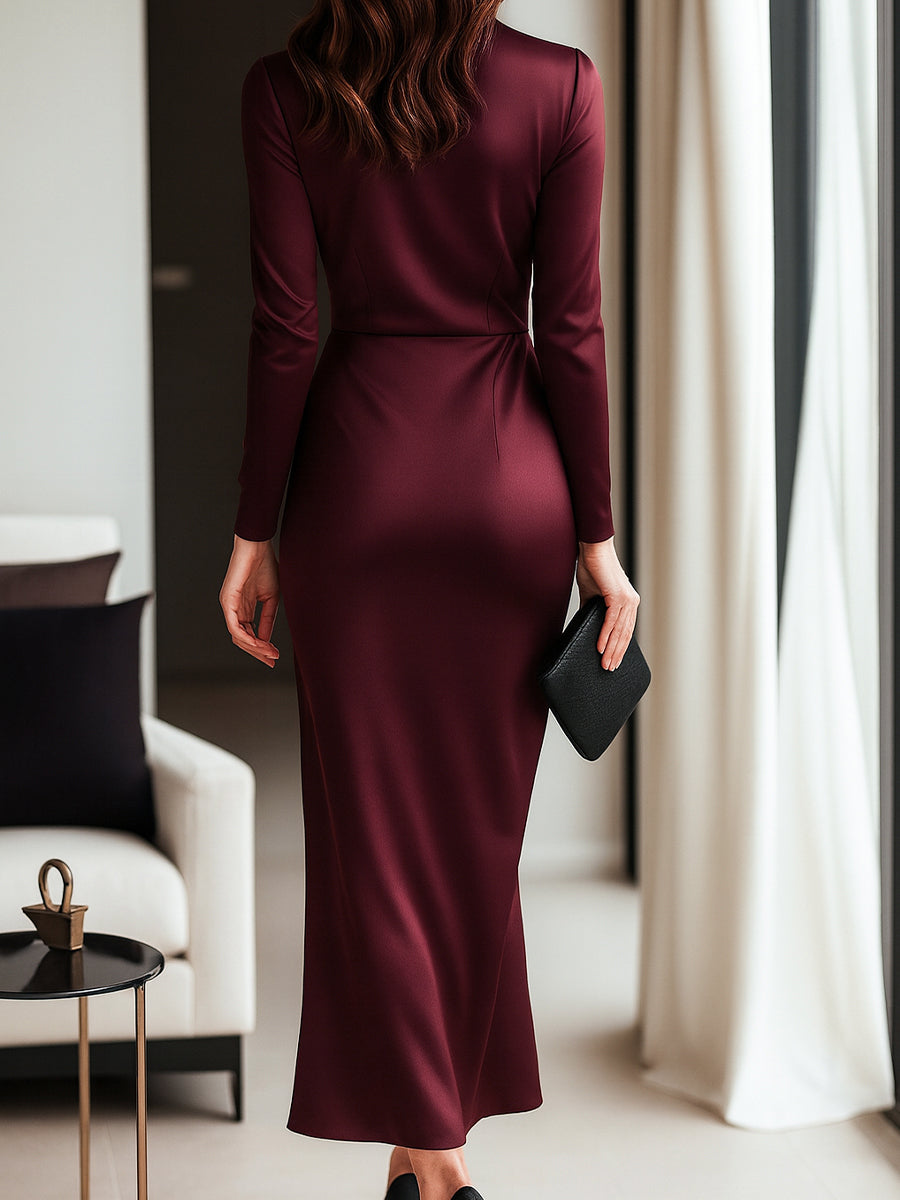 Timeless Satin Wrap Dress with Waist Tie Detail